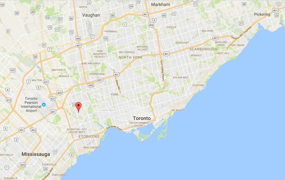 Kart over Thorncrest Landsbyen distriktet Toronto