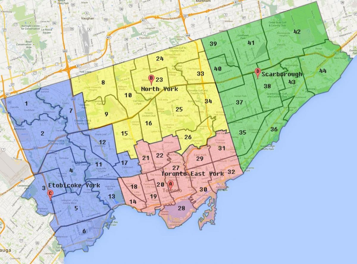Kart av Toronto City Grense