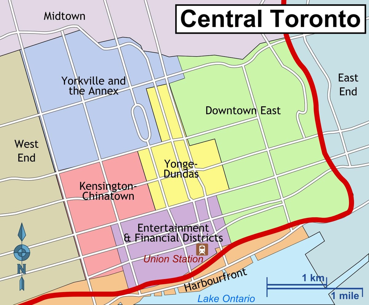 Kart over Sentrale Toronto