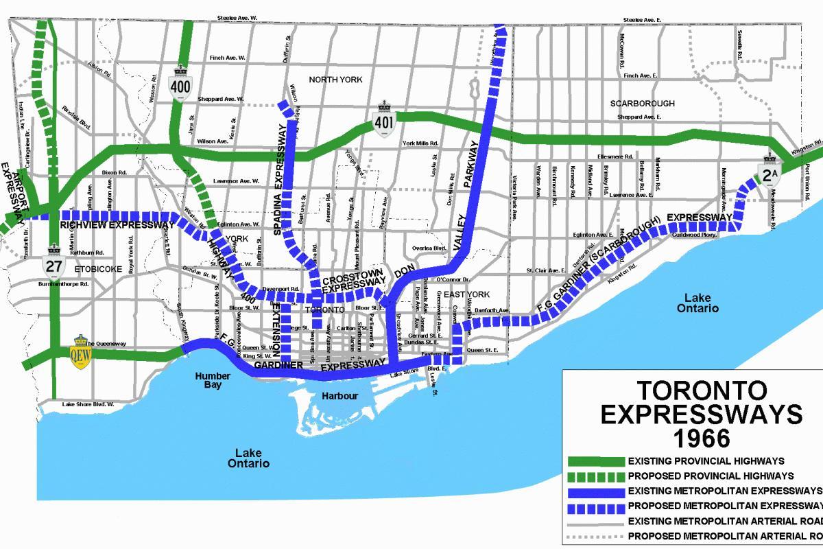 Kart av Toronto motorveier