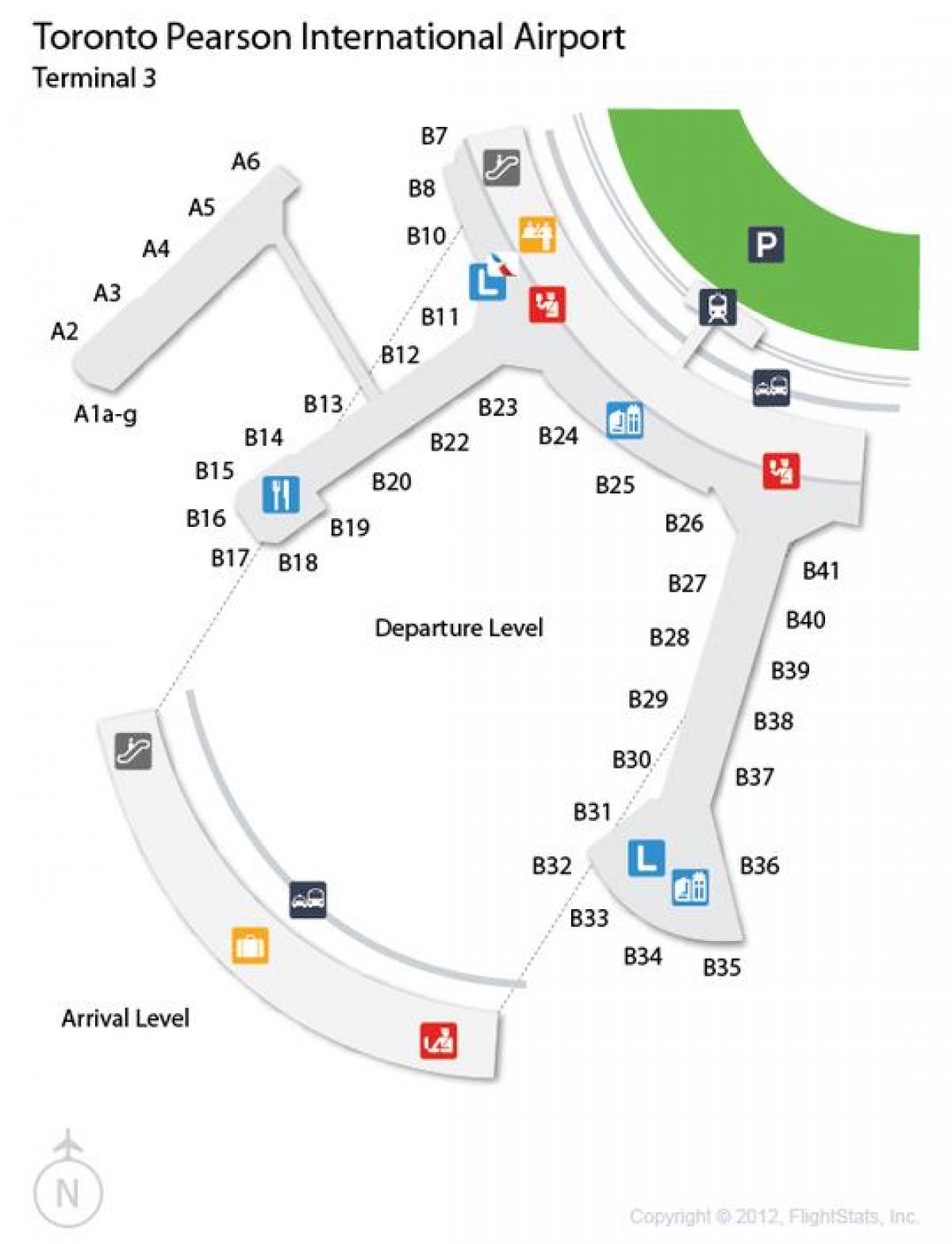 Kart av Toronto Pearson-flyplassen ankomst nivå terminal 3