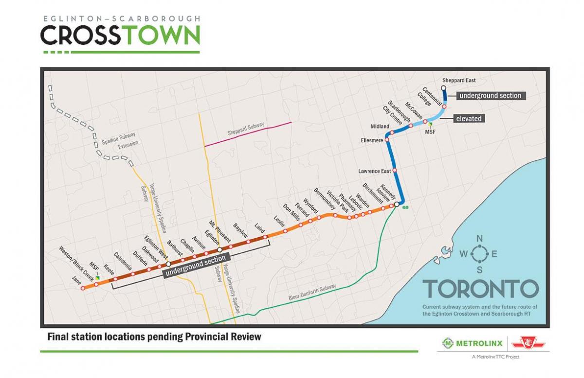 Kart av Toronto t-bane linje 5 Eglinton