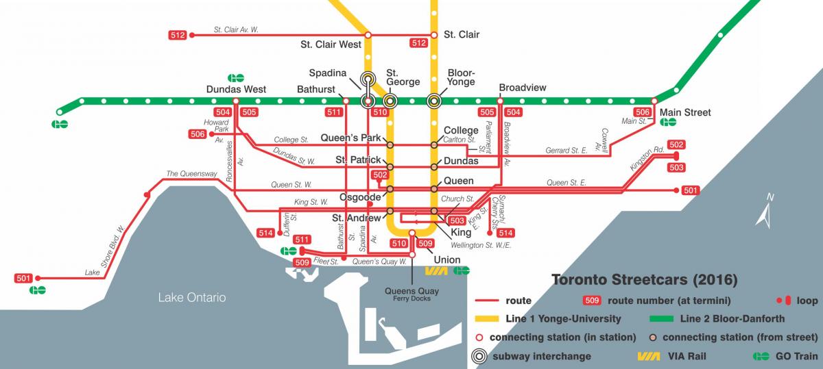 Kart av Toronto trikk system
