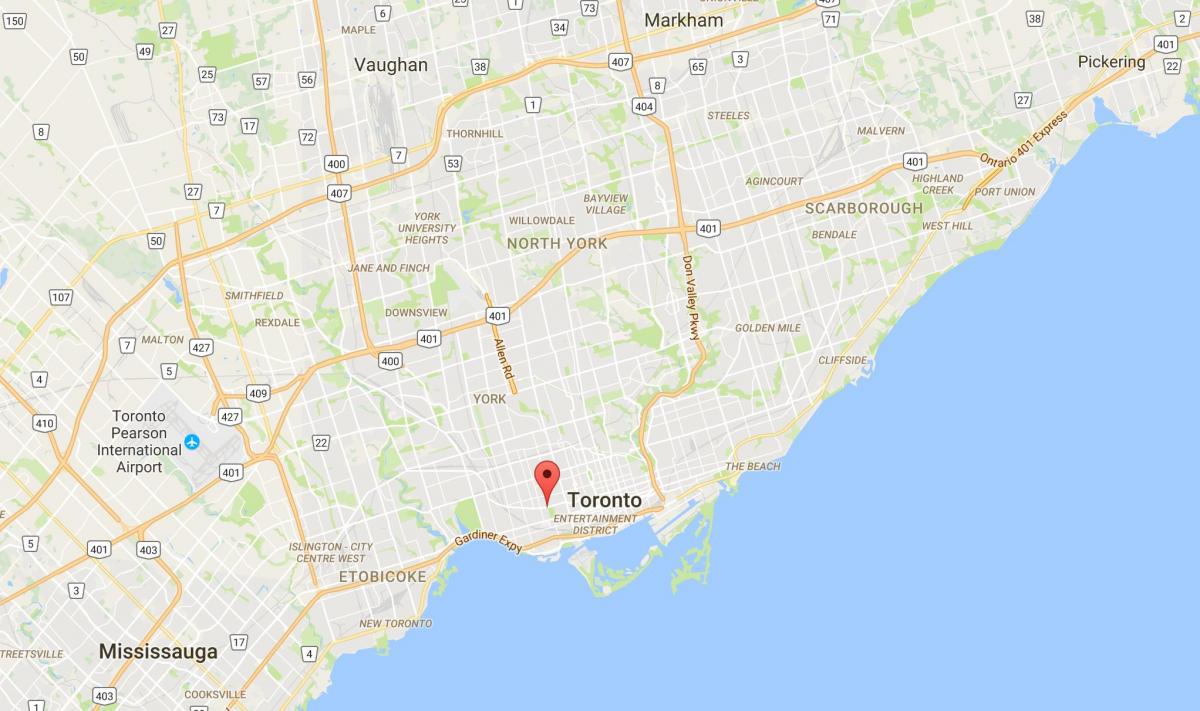 Kart av Trinity–Bellwoods distriktet Toronto