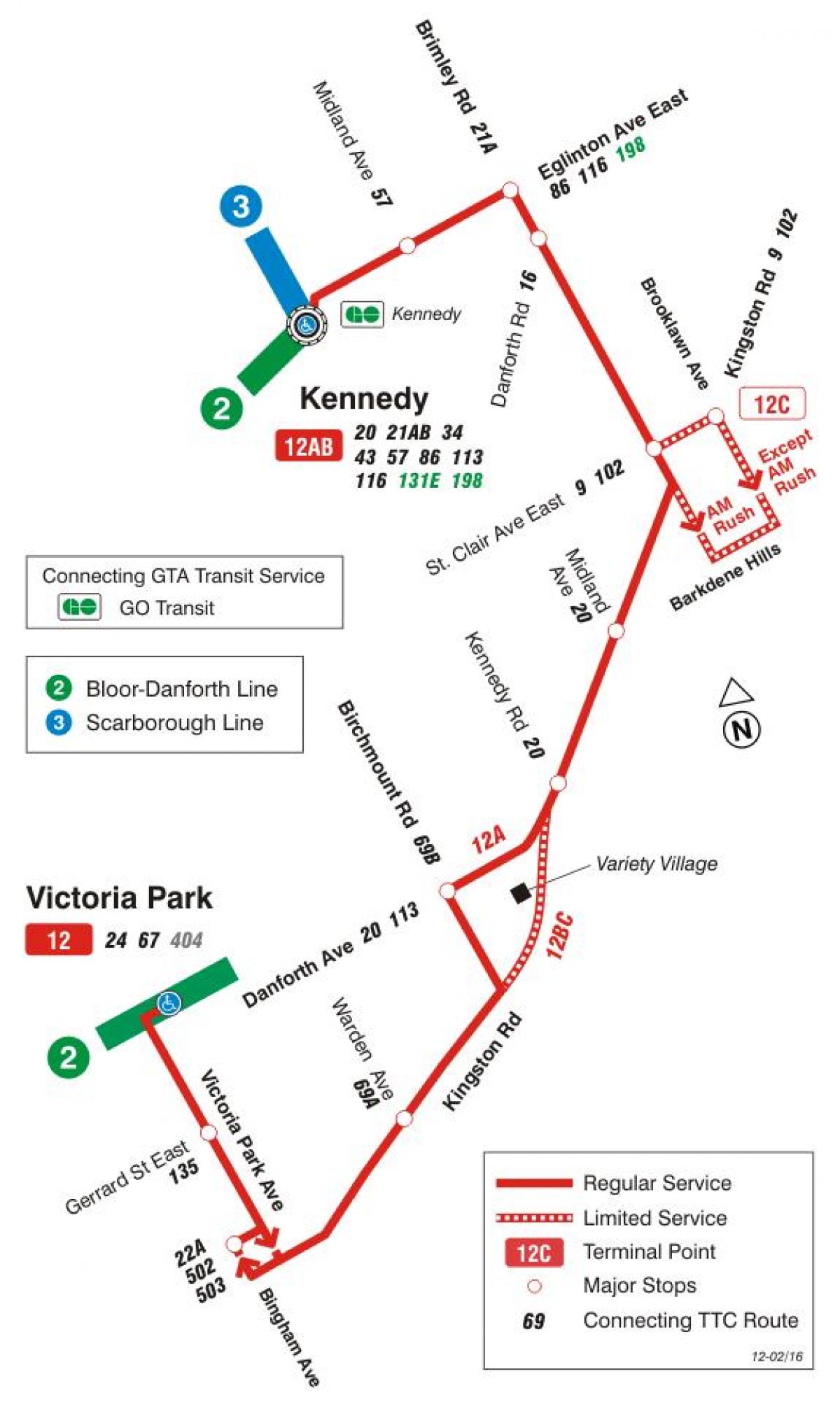 Kart av TTC-12 Kingston Rd buss rute Toronto
