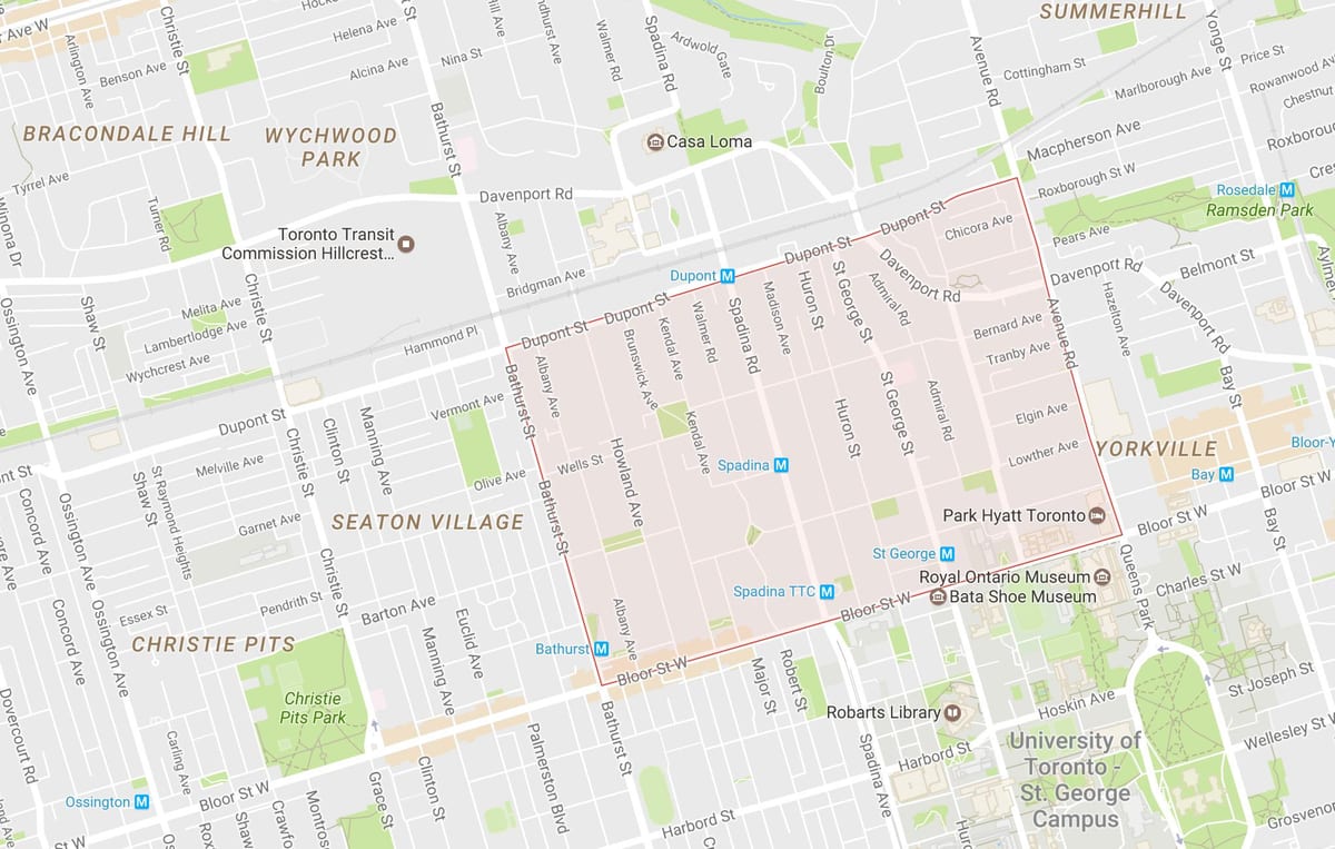 Kart over Vedlegg-området i Toronto