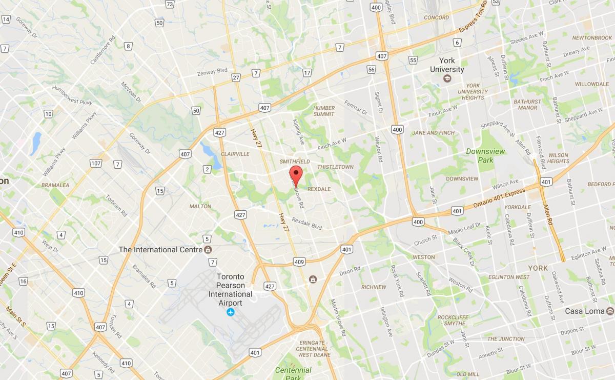 Kart over Vest-Humber-Clairville-området i Toronto