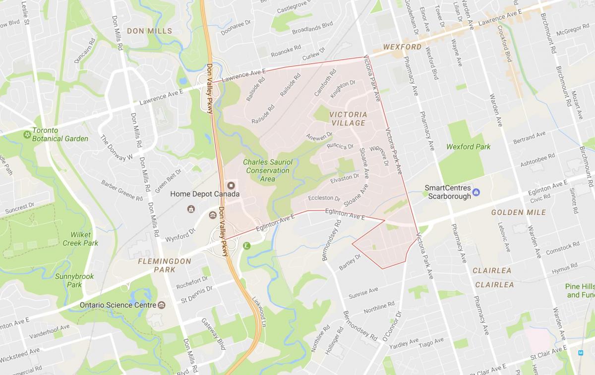 Kart over Victoria Village-området i Toronto