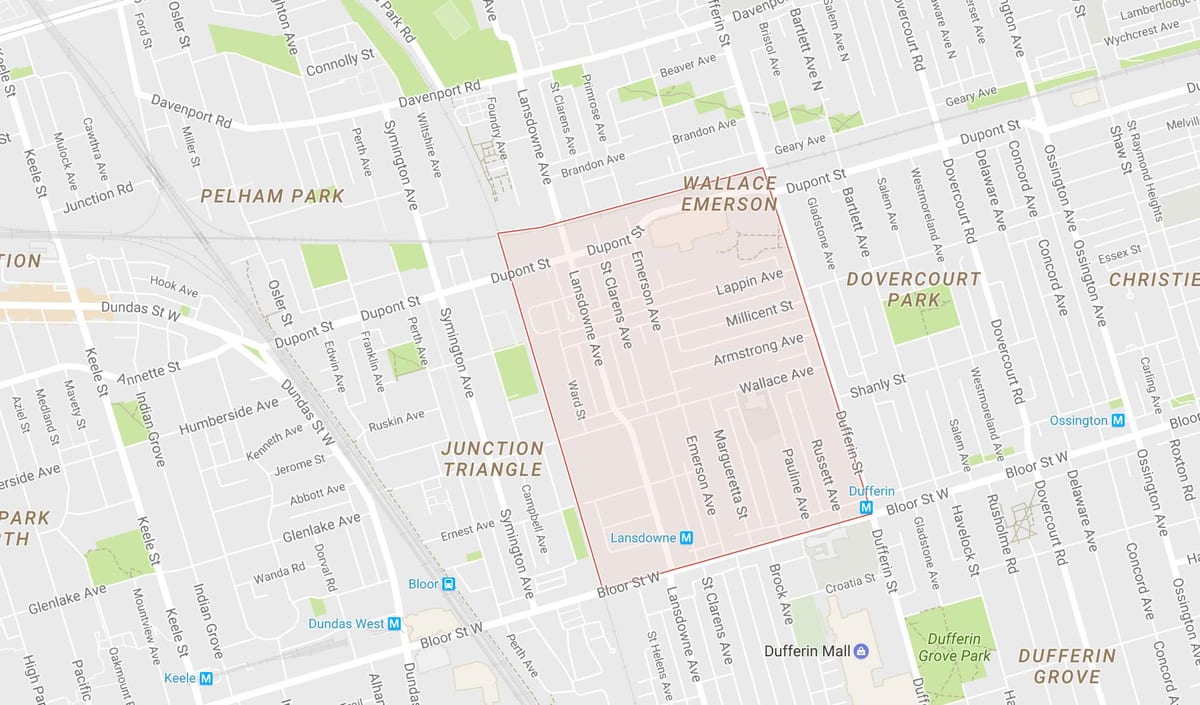 Kart av Wallace Emerson-området i Toronto