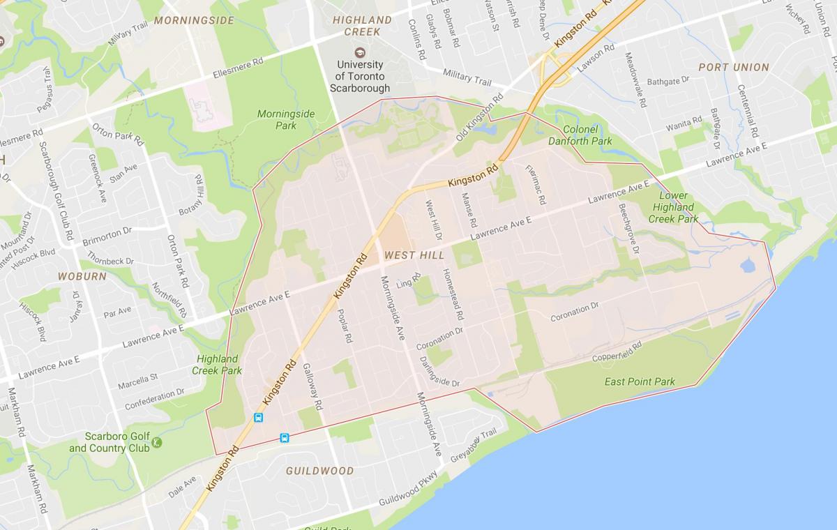 Kart over Vest-Hill-området i Toronto