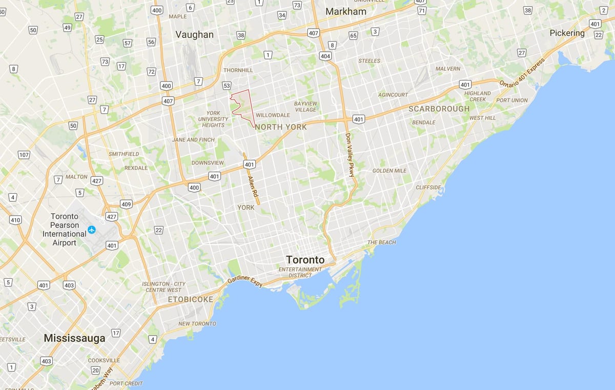 Kart av Westminster–Branson-distriktet Toronto