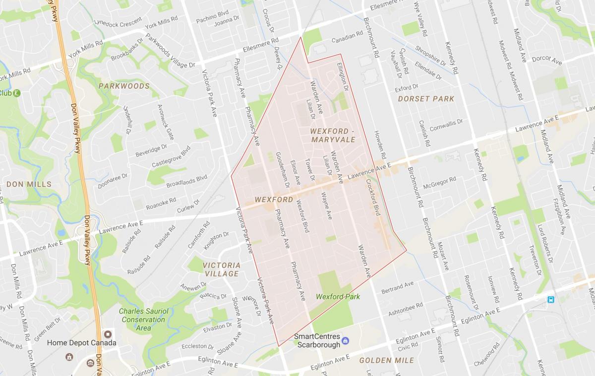 Kart av Wexford-området i Toronto