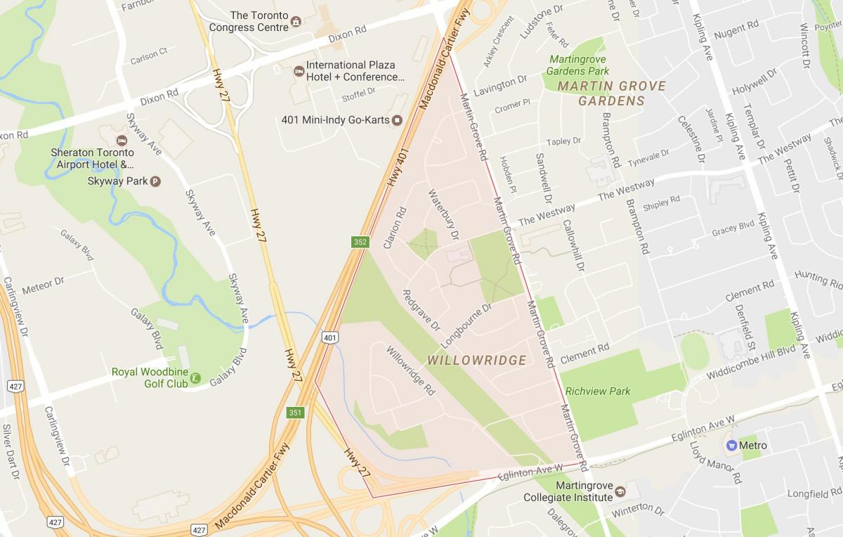Kart over Willowridge-området i Toronto