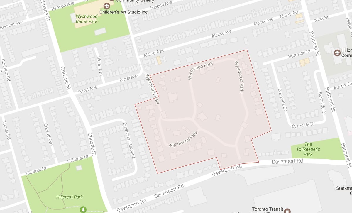 Kart av Wychwood Park-området i Toronto