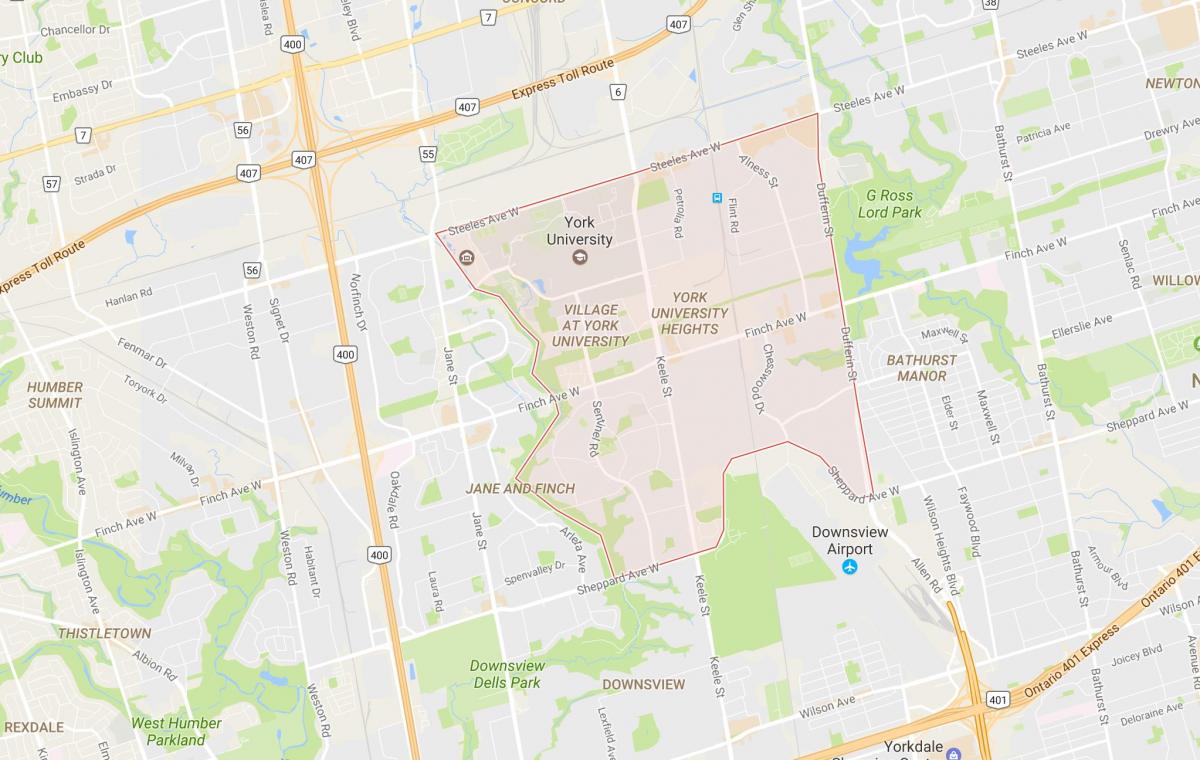 Kart av York University Heights-området i Toronto