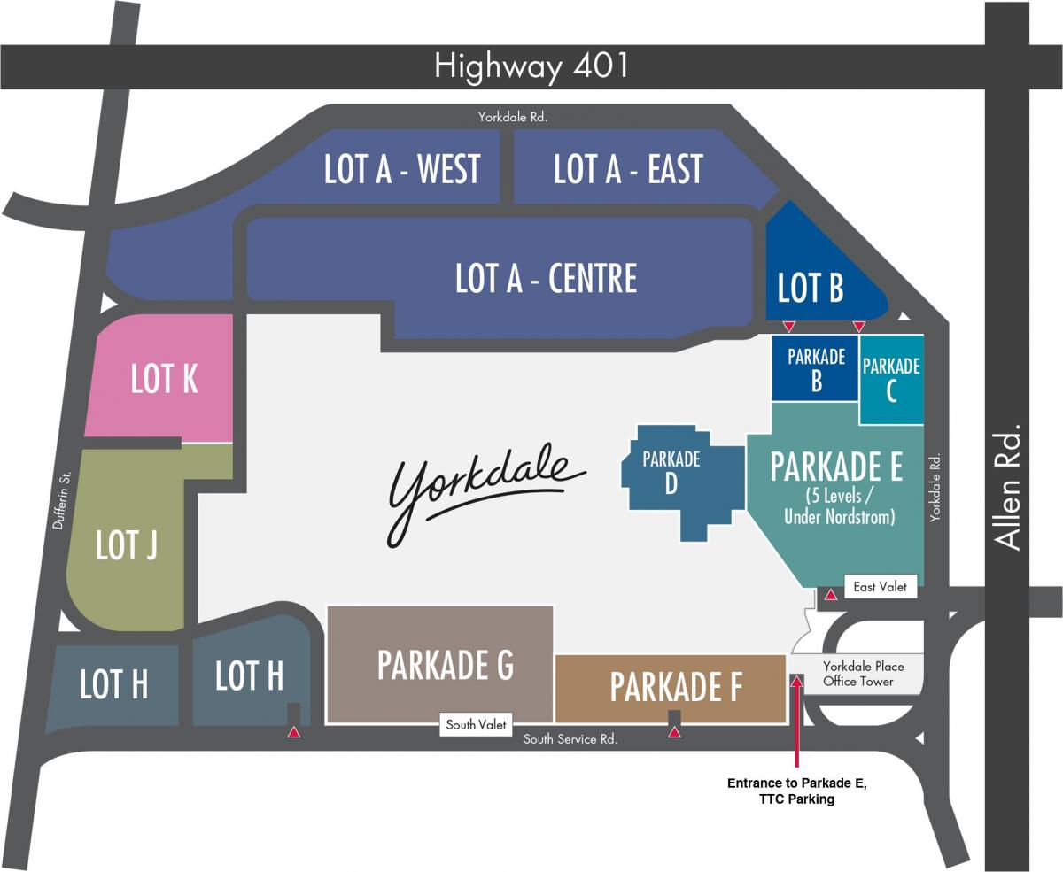 Kart av Yorkdale Kjøpesenter parkering