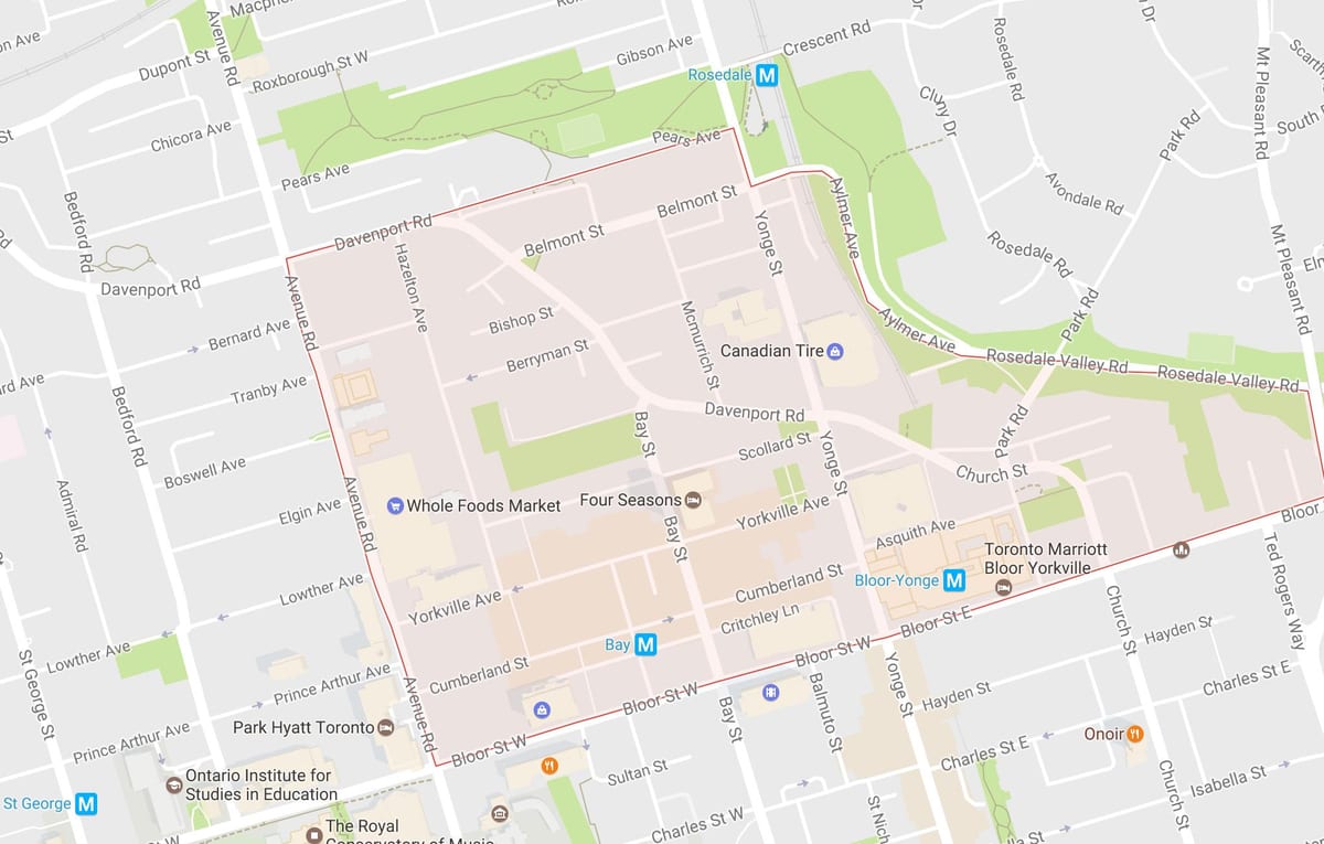 Kart over Yorkville-området i Toronto