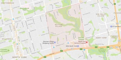 Kart over Bayview Village-området i Toronto
