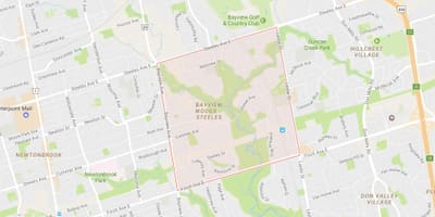 Kart over Bayview Woods – Steeles-området i Toronto