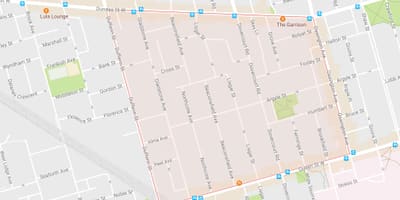 Kart over Beaconsfield Village-området i Toronto