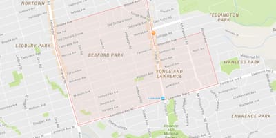 Kart over Bedford Park-området i Toronto