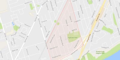 Kart av Bjørk Klippe Heights-området i Toronto