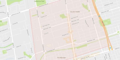Kart av Briar Hill–Belgravia-området i Toronto