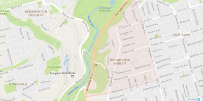 Kart over Broadview Nord-området i Toronto