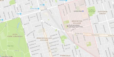 Kart over Brockton Village-området i Toronto