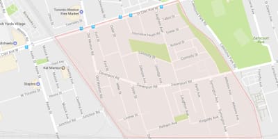 Kart av Carleton Village-området i Toronto