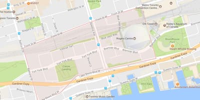 Kart av CityPlace-området i Toronto