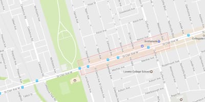 Kart av Corso Italia-området i Toronto