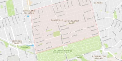 Kart over Davisville Village-området i Toronto
