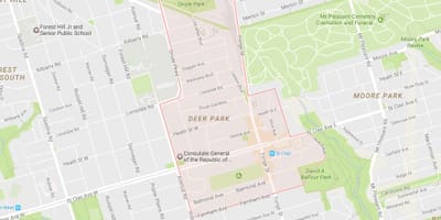 Kart av Deer Park-området i Toronto