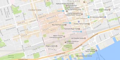 Kart over Entertainment District-området i Toronto