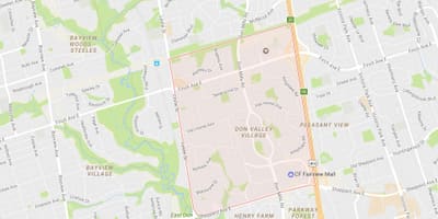 Kart av Don Valley Village-området i Toronto