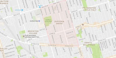 Kart av Dufferin Grove-området i Toronto
