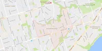 Kart over Eglinton Øst-området i Toronto