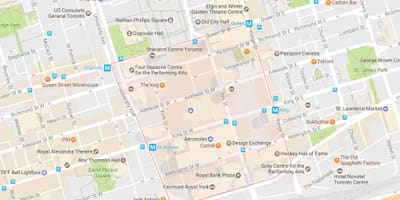 Kart av Financial District-området i Toronto