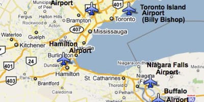 Kart av Flyplassene, i nærheten av Toronto