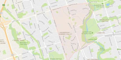 Kart av Humber Valley Village-området i Toronto