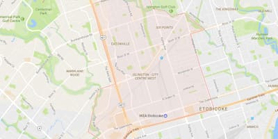 Kart over Islington-City Centre West-området i Toronto