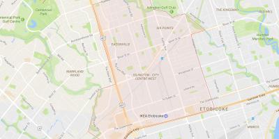 Kart over Islington-City Centre West-området i Toronto