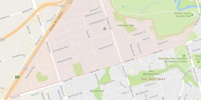 Kart over Kingsview Village-området i Toronto