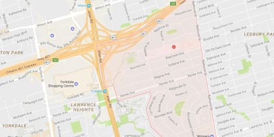 Kart av Lawrence Manor-området i Toronto