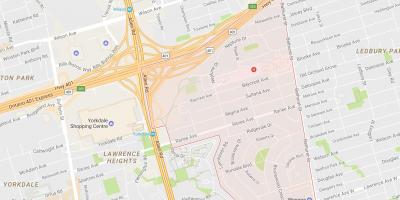 Kart av Lawrence Manor-området i Toronto