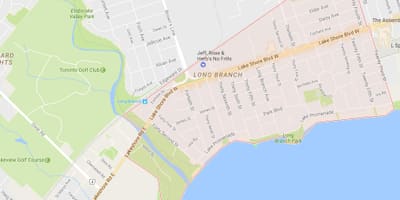 Kart av Long Branch-området i Toronto
