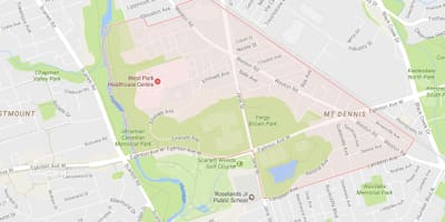Kart av Mount Dennis-området i Toronto
