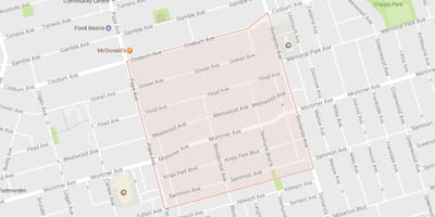 Kart over Pape Village-området i Toronto