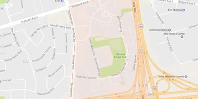Kart av Parkway Skogen-området i Toronto